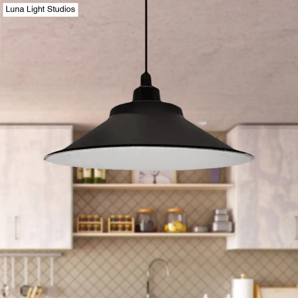 Industrial Cone-Shaded Hanging Pendant Light - Black, 12"/14" Diameter