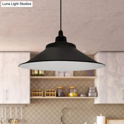 Industrial Cone-Shaded Hanging Pendant Light - Black, 12"/14" Diameter