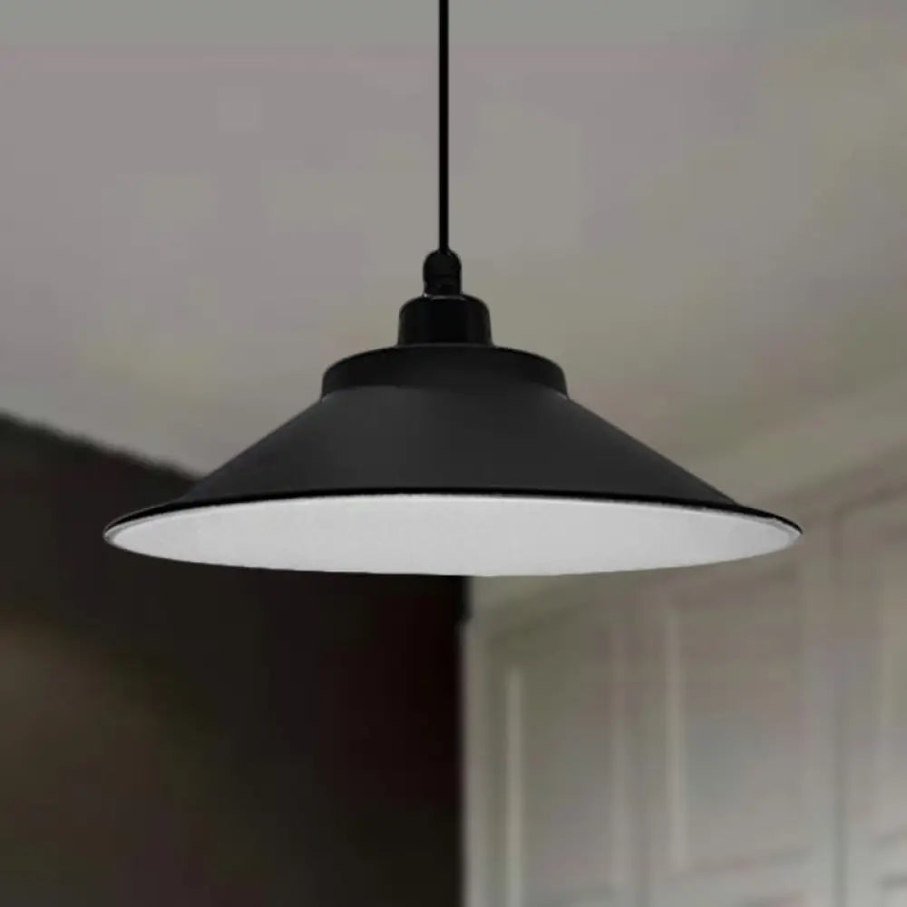 Industrial Cone-Shaded Hanging Pendant Light - Black, 12"/14" Diameter