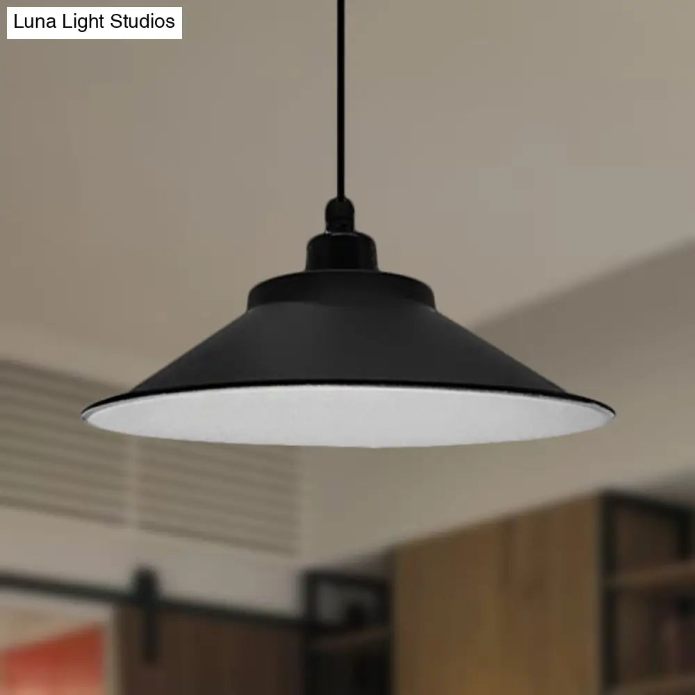 Industrial Cone-Shaded Hanging Pendant Light - Black, 12"/14" Diameter