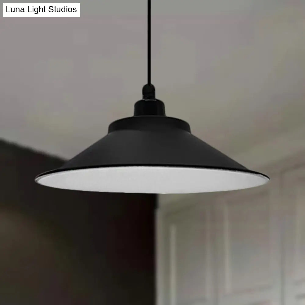 Industrial Cone-Shaded Hanging Pendant Light - Black, 12"/14" Diameter