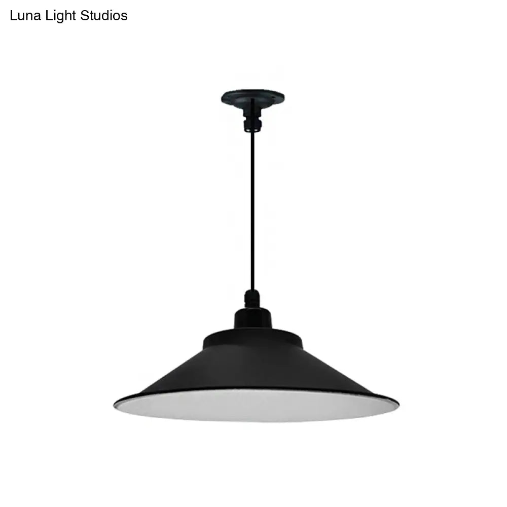 Industrial Cone-Shaded Hanging Pendant Light - Black, 12"/14" Diameter