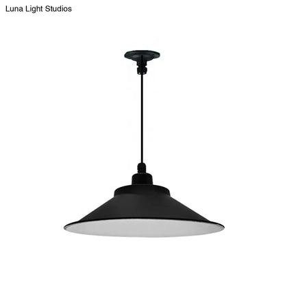 Industrial Cone-Shaded Hanging Pendant Light - Black, 12"/14" Diameter