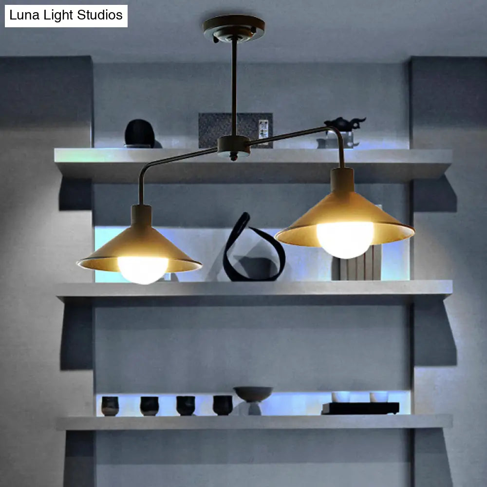 DecorBites™ Industrial Conic Pendant Light - Black/White, Stylish Metallic, 2 Heads with Angle Arm - Perfect for Kitchen Island Lighting