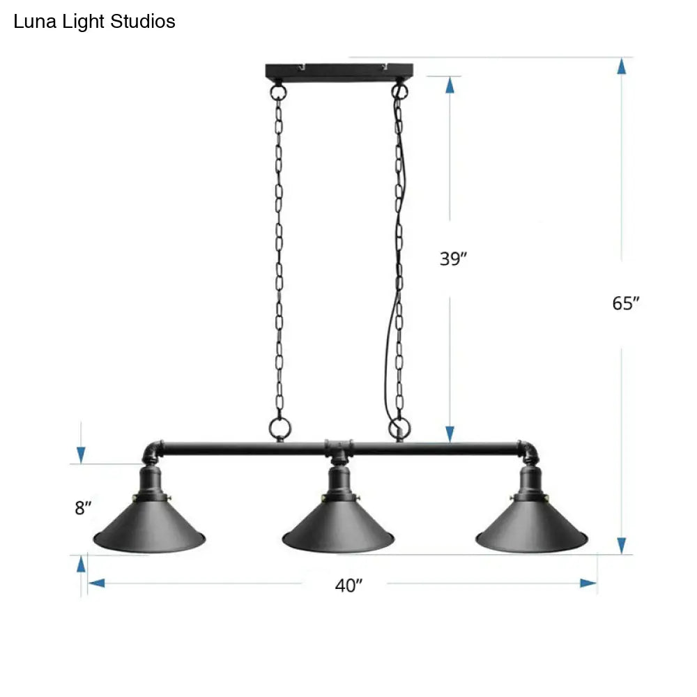 DecorBites™ Industrial Conical 3-Head Black Hanging Ceiling Light for Restaurants