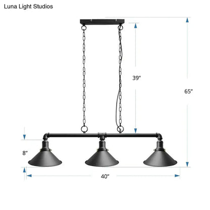 DecorBites™ Industrial Conical 3-Head Black Hanging Ceiling Light for Restaurants