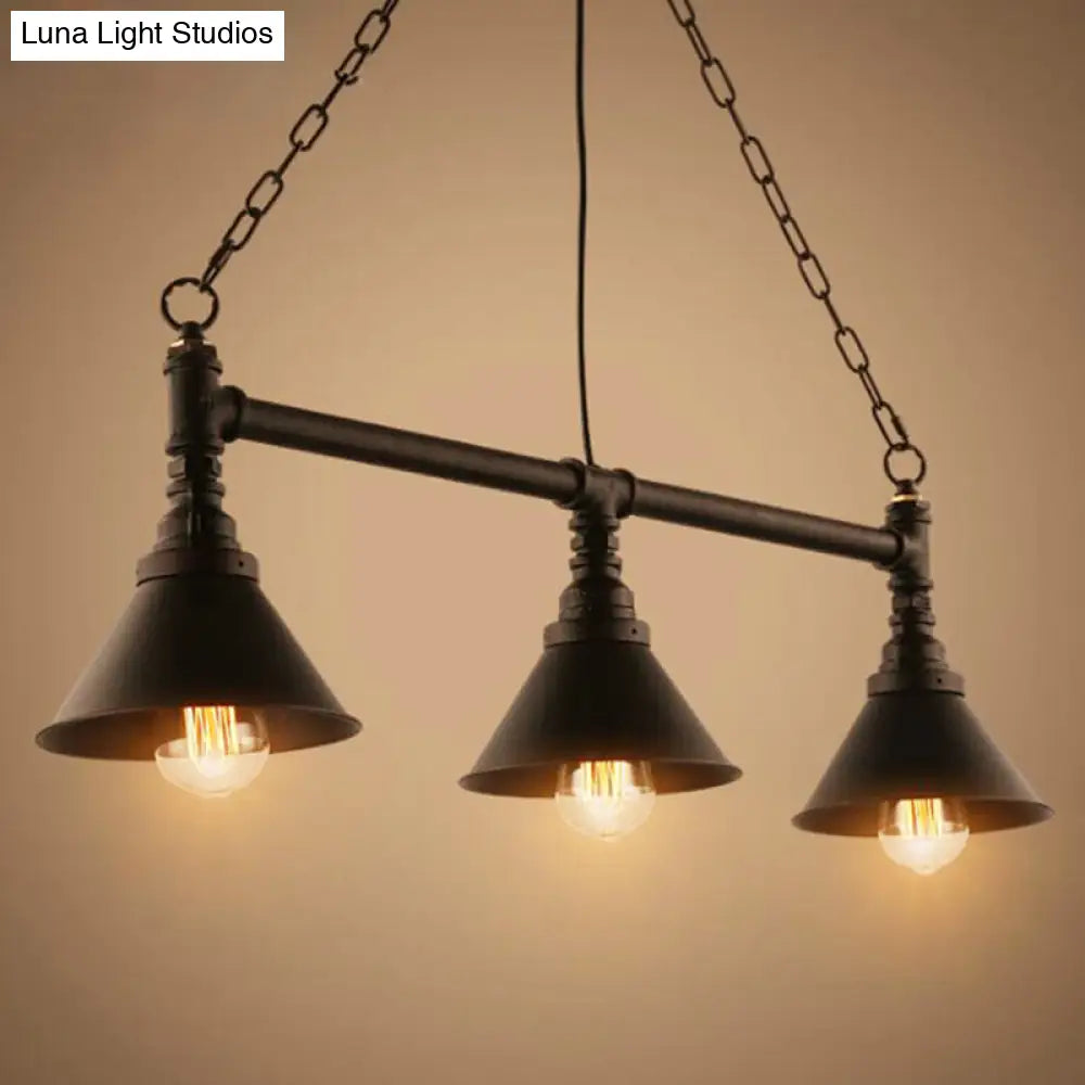 DecorBites™ Industrial Conical 3-Head Black Hanging Ceiling Light for Restaurants