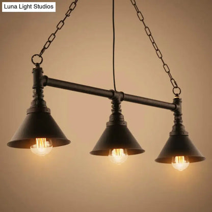 DecorBites™ Industrial Conical 3-Head Black Hanging Ceiling Light for Restaurants