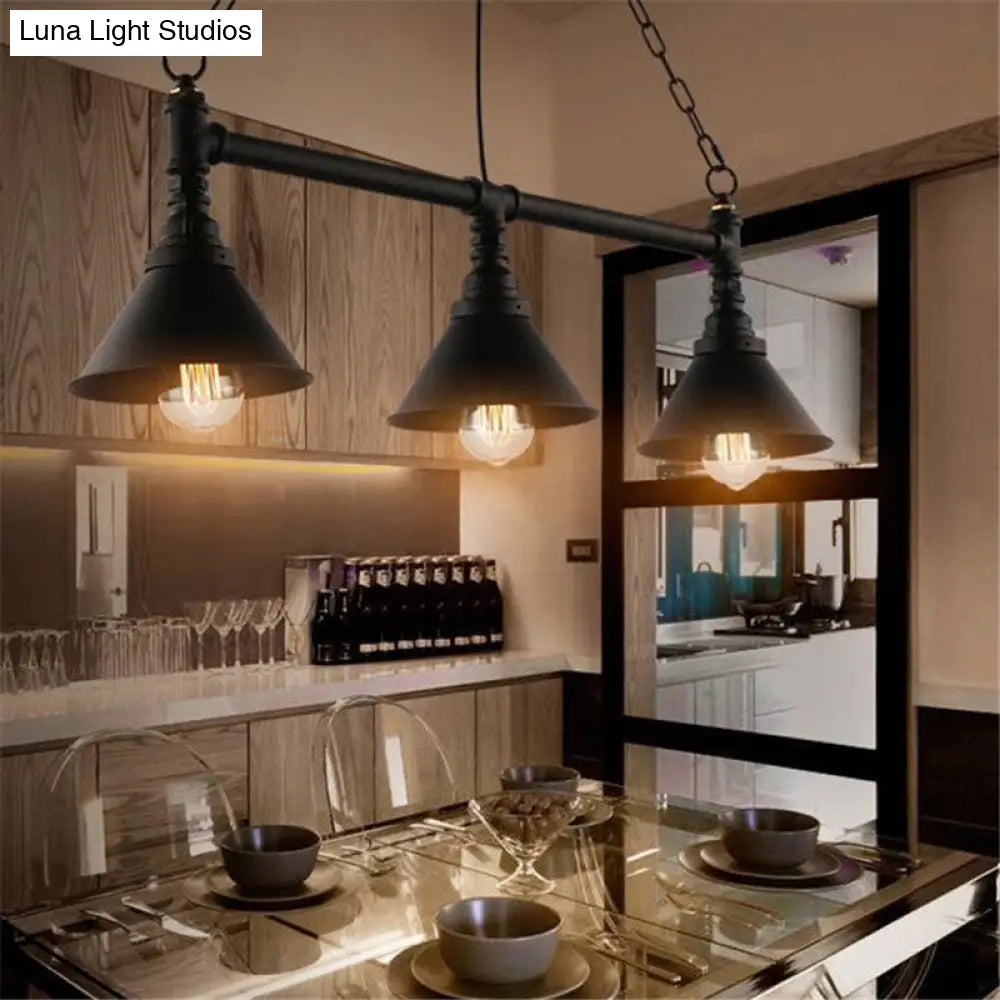 DecorBites™ Industrial Conical 3-Head Black Hanging Ceiling Light for Restaurants