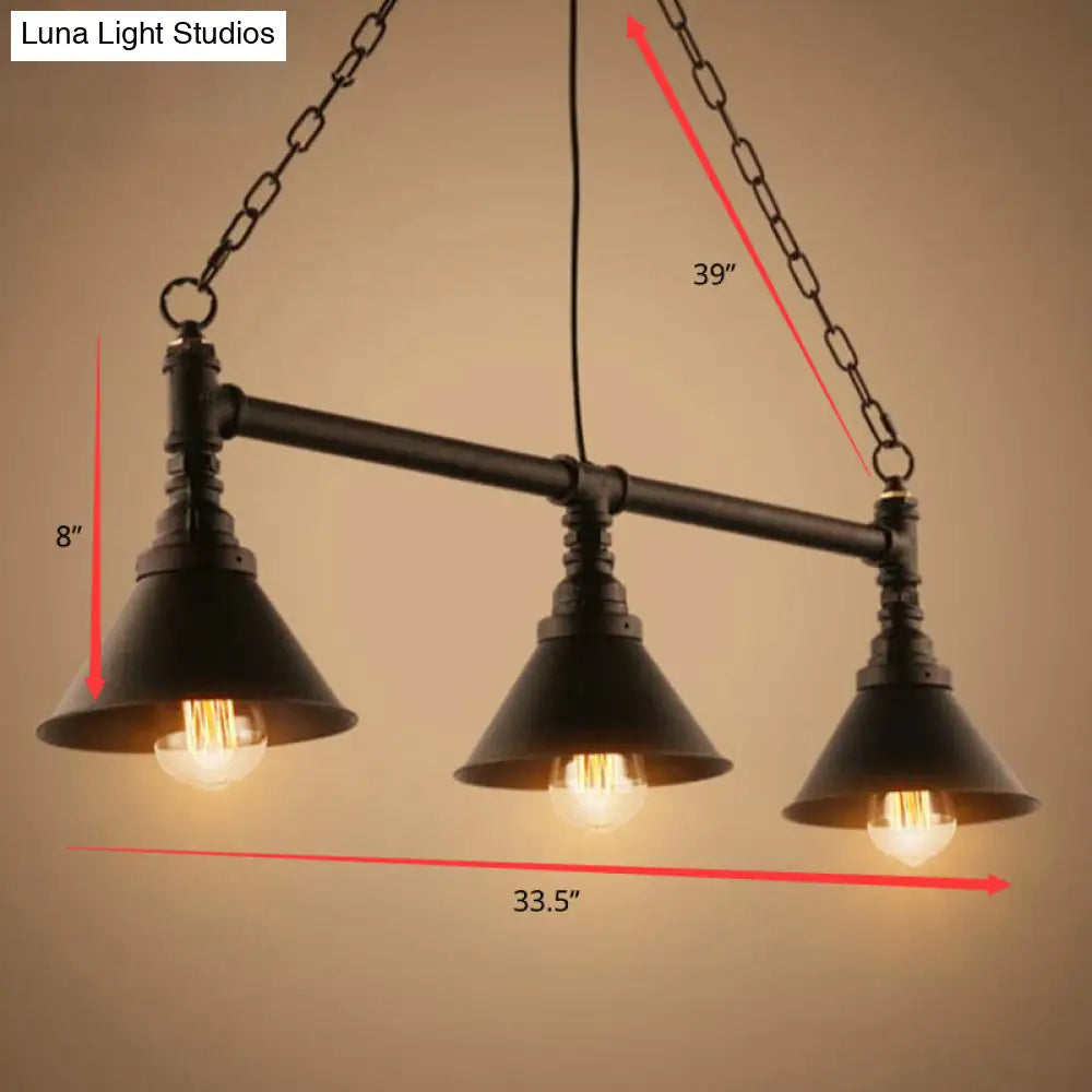 DecorBites™ Industrial Conical 3-Head Black Hanging Ceiling Light for Restaurants