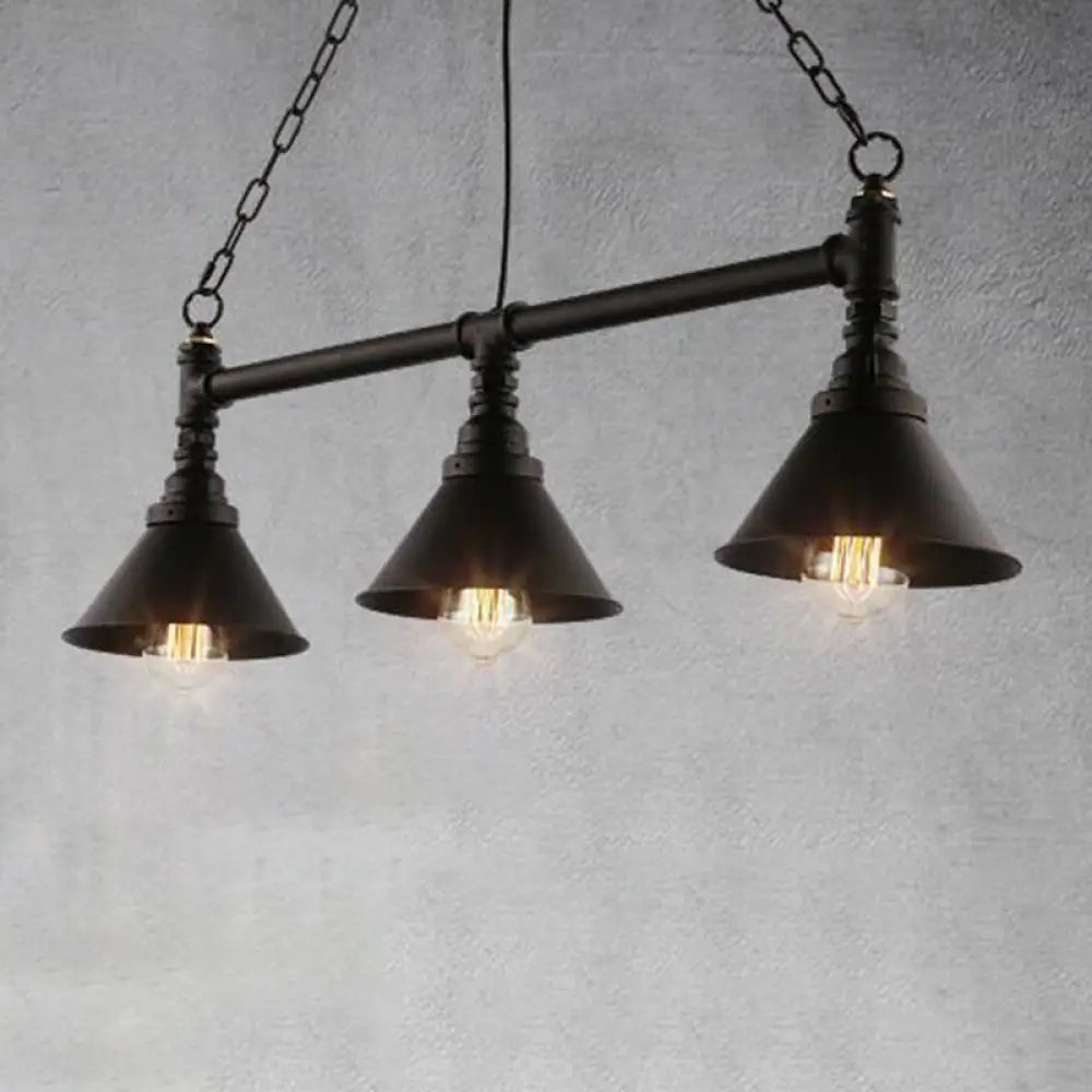 DecorBites™ Industrial Conical 3-Head Black Hanging Ceiling Light for Restaurants