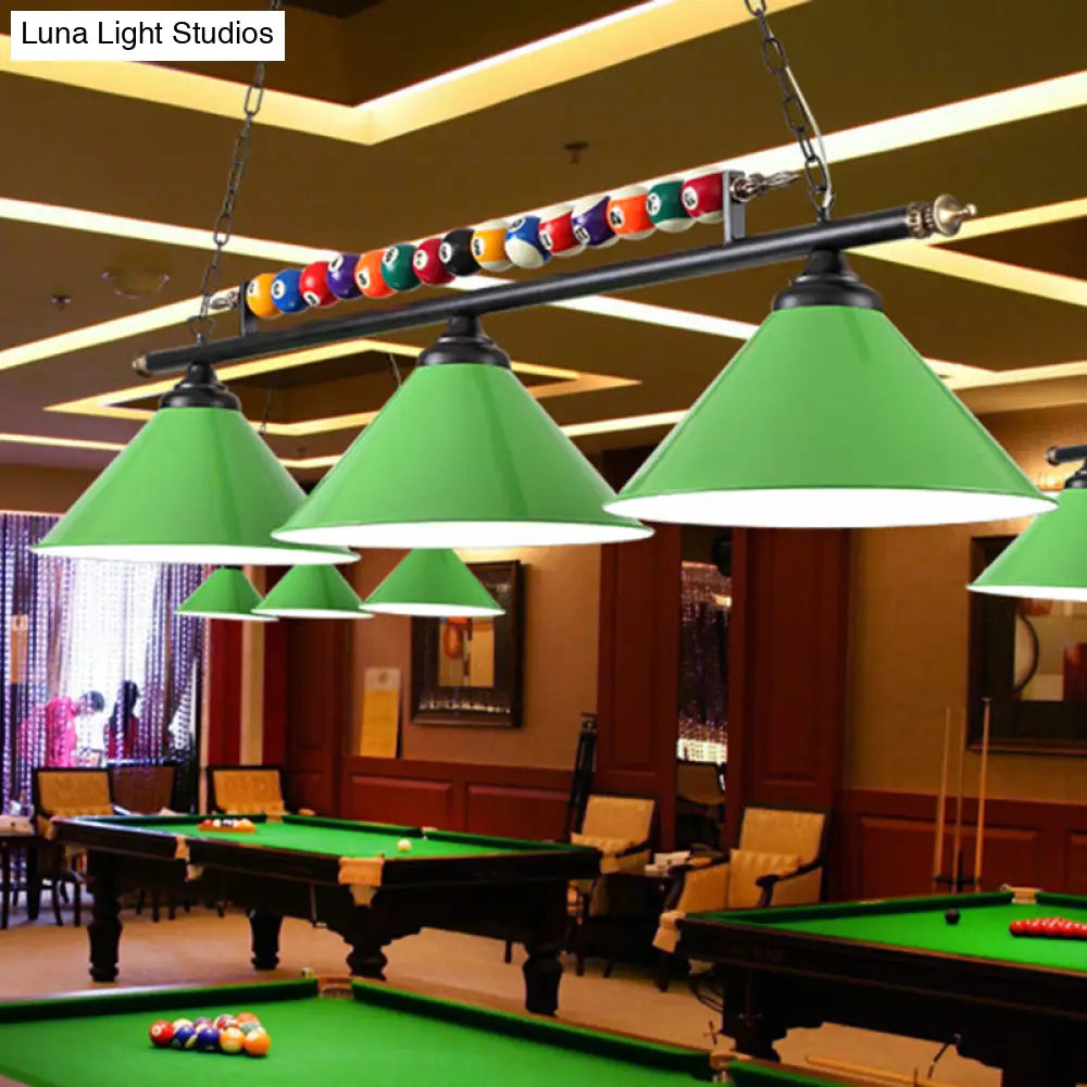 DecorBites™ Industrial Conical Metal Billiard Lamp with Country Club Island Light & Rolled Edge