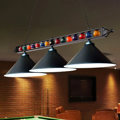 DecorBites™ Industrial Conical Metal Billiard Lamp with Country Club Island Light & Rolled Edge