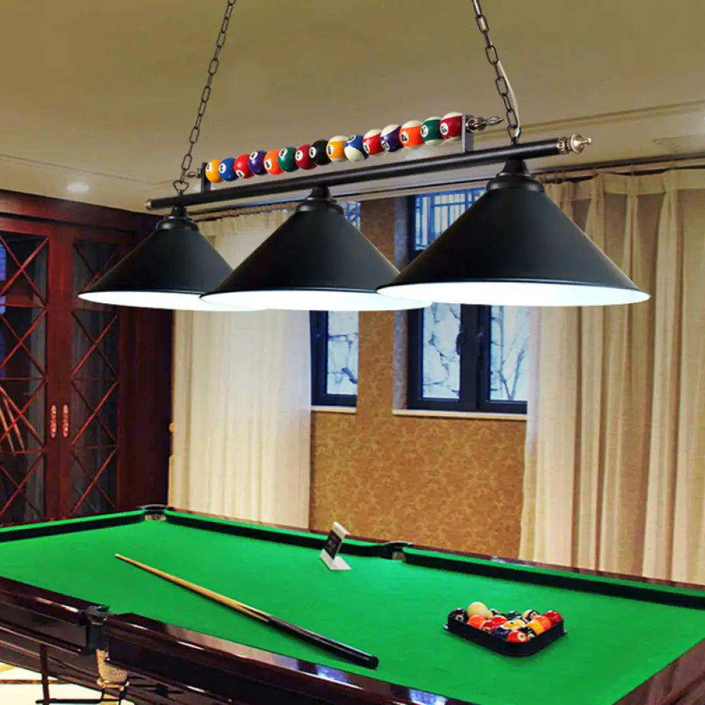DecorBites™ Industrial Conical Metal Billiard Lamp with Country Club Island Light & Rolled Edge