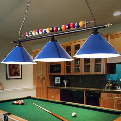 DecorBites™ Industrial Conical Metal Billiard Lamp with Country Club Island Light & Rolled Edge