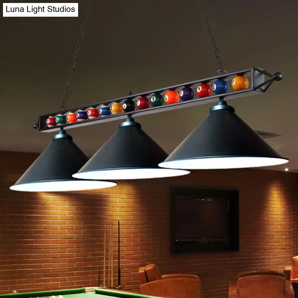 DecorBites™ Industrial Conical Metal Billiard Lamp with Country Club Island Light & Rolled Edge