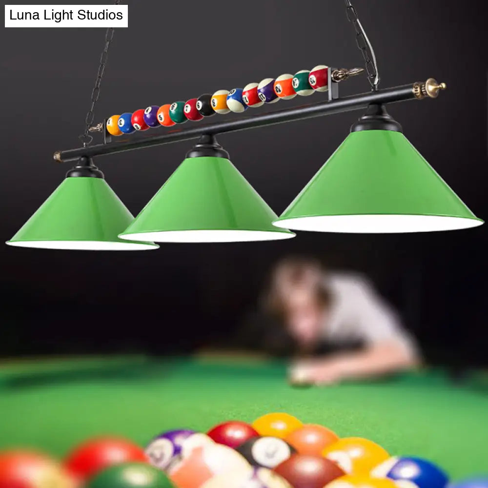 DecorBites™ Industrial Conical Metal Billiard Lamp with Country Club Island Light & Rolled Edge