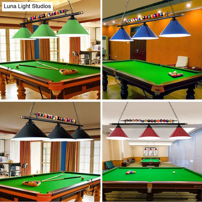 DecorBites™ Industrial Conical Metal Billiard Lamp with Country Club Island Light & Rolled Edge