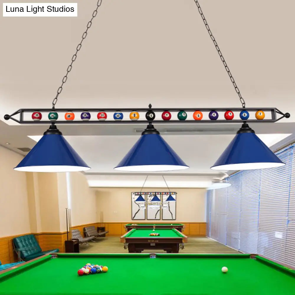 DecorBites™ Industrial Conical Metal Billiard Lamp with Country Club Island Light & Rolled Edge