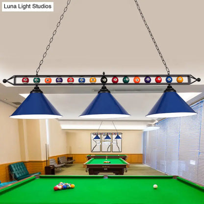DecorBites™ Industrial Conical Metal Billiard Lamp with Country Club Island Light & Rolled Edge