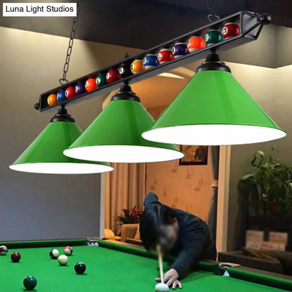 DecorBites™ Industrial Conical Metal Billiard Lamp with Country Club Island Light & Rolled Edge