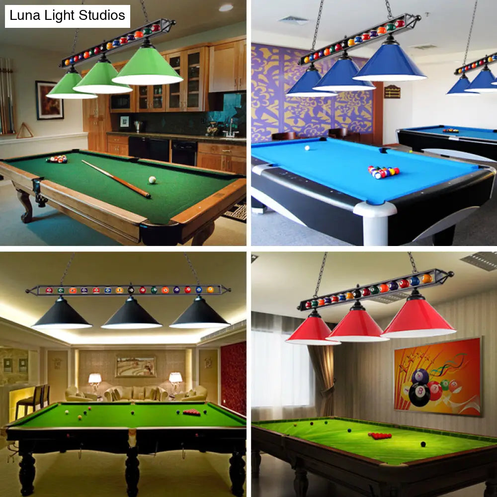 DecorBites™ Industrial Conical Metal Billiard Lamp with Country Club Island Light & Rolled Edge