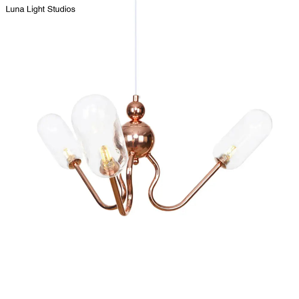Industrial Copper 3-Light Chandelier with Clear/Amber Glass Globes, Dining Room Pendant Fixture