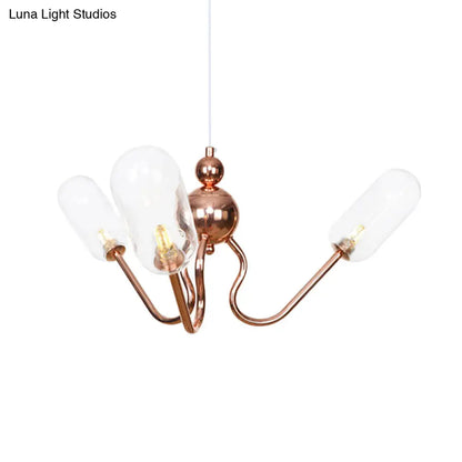 Industrial Copper 3-Light Chandelier with Clear/Amber Glass Globes, Dining Room Pendant Fixture