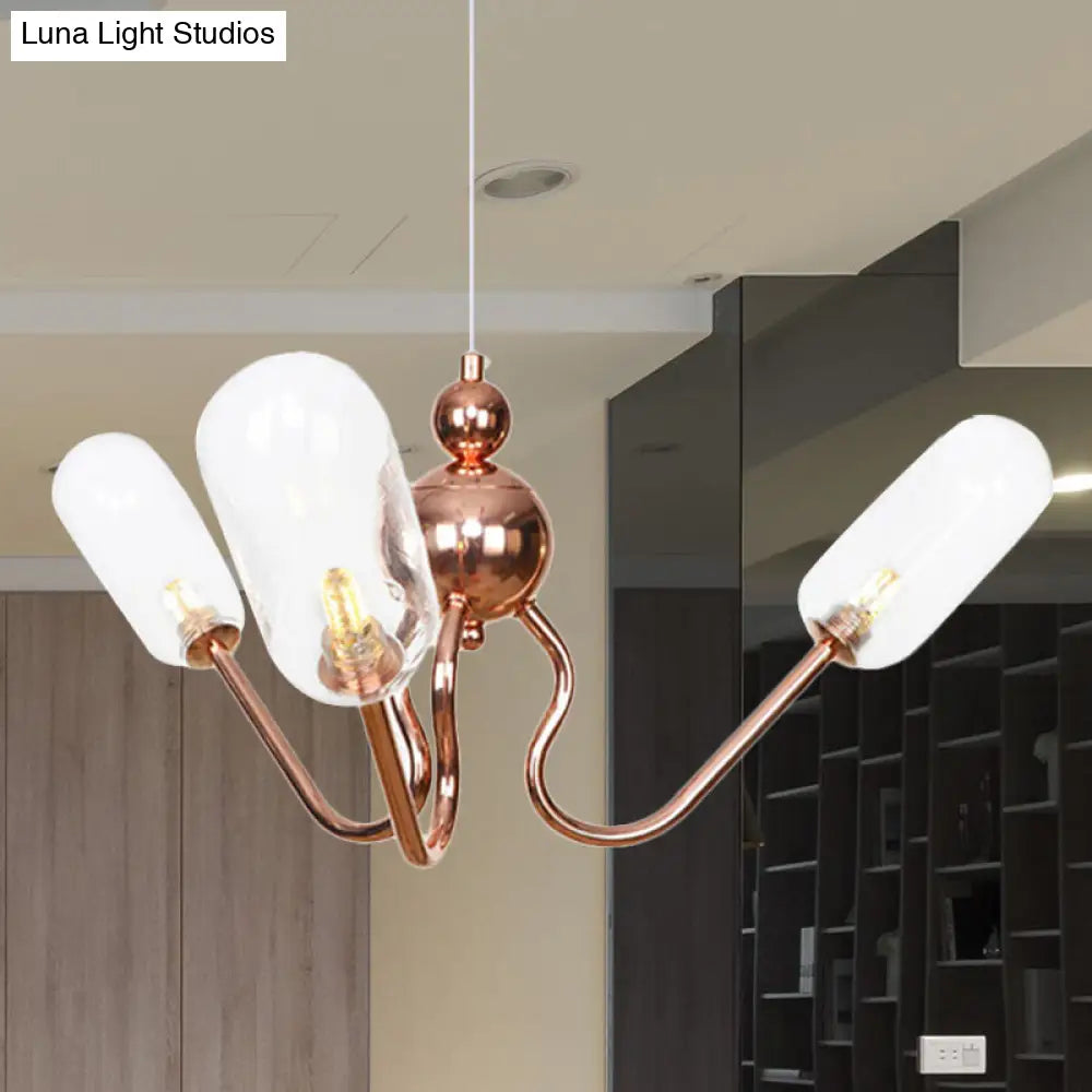 Industrial Copper 3-Light Chandelier with Clear/Amber Glass Globes, Dining Room Pendant Fixture
