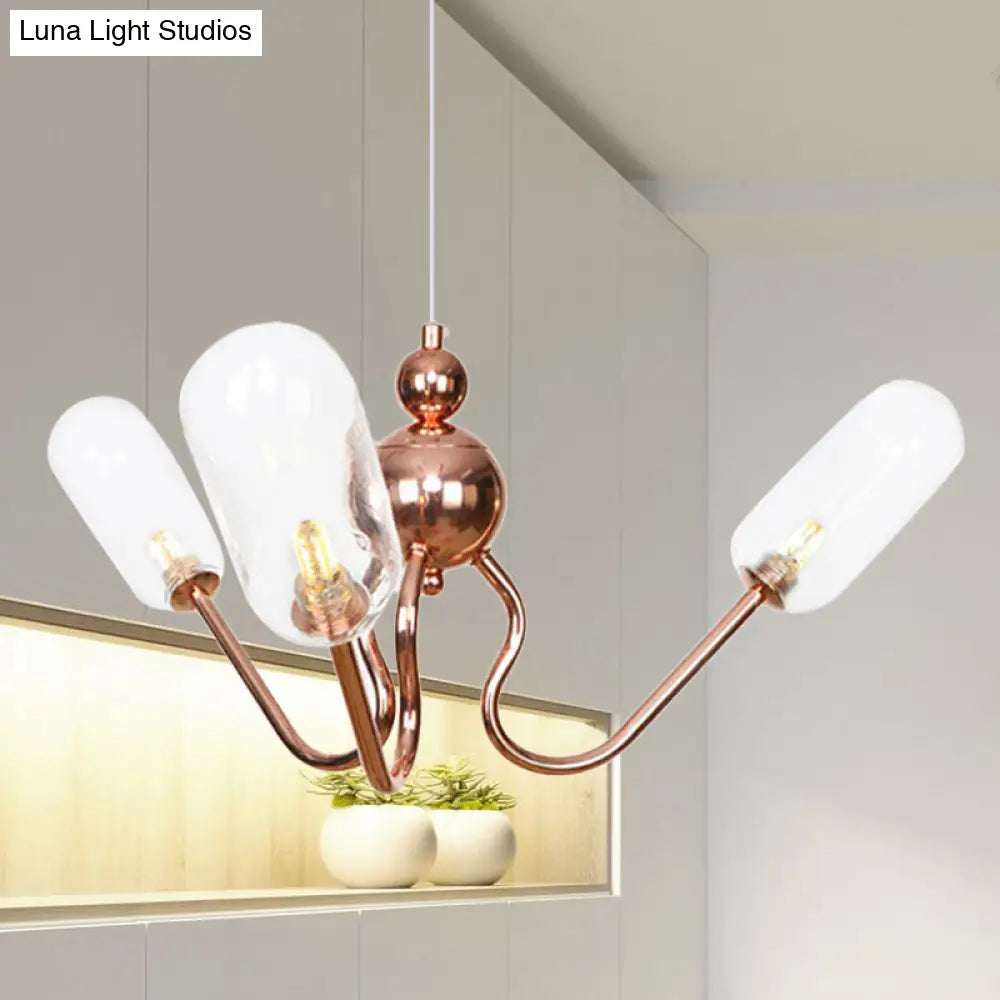 Industrial Copper 3-Light Chandelier with Clear/Amber Glass Globes, Dining Room Pendant Fixture