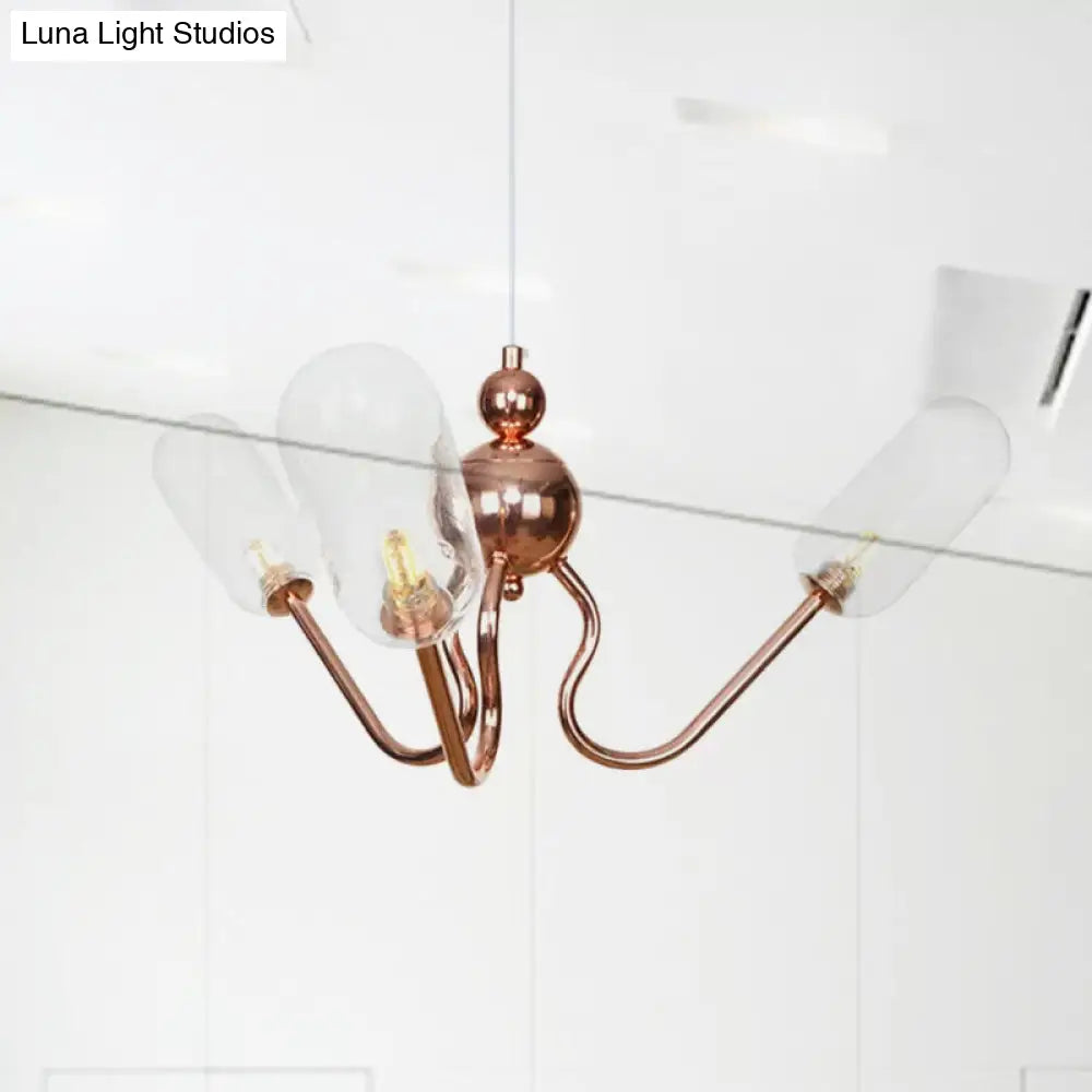 Industrial Copper 3-Light Chandelier with Clear/Amber Glass Globes, Dining Room Pendant Fixture