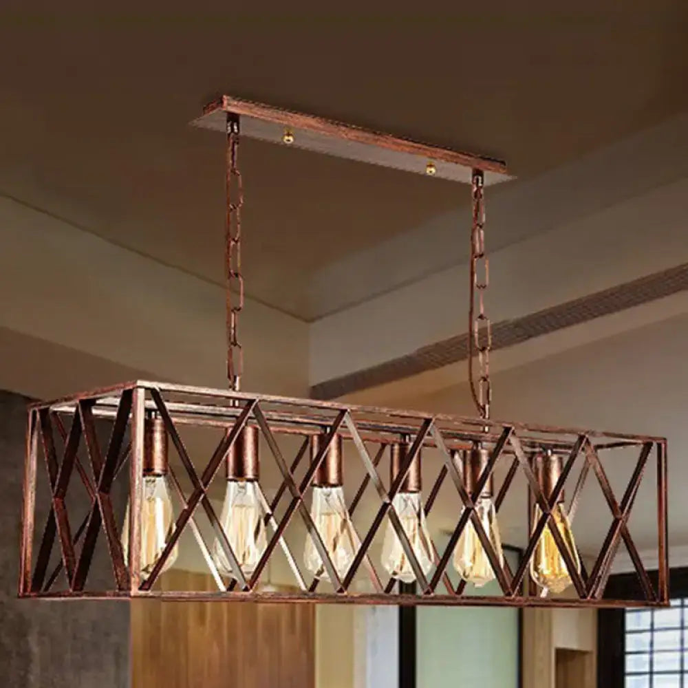 DecorBites industrial copper-finished metal chandelier with five exposed Edison bulbs for dining room island light