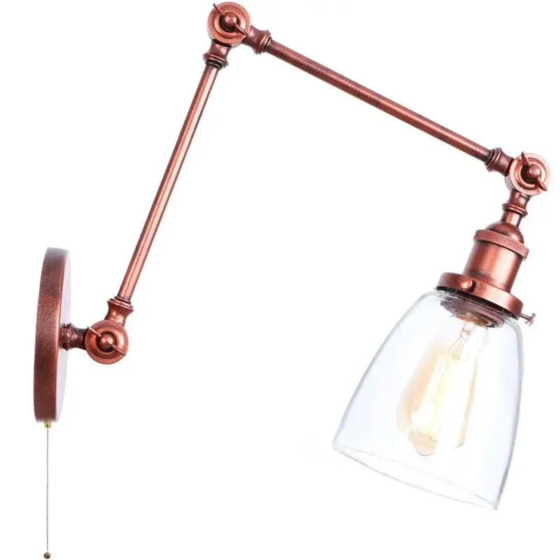 Industrial copper adjustable glass swing arm wall sconce with clear glass shade and exposed filament bulb for bedroom decorbites adjustable glass lighting