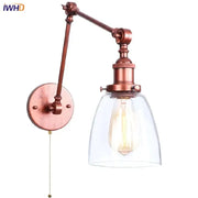 Industrial copper adjustable glass swing arm wall sconce with clear glass shade and exposed edison bulb for bedroom decorbites adjustable glass