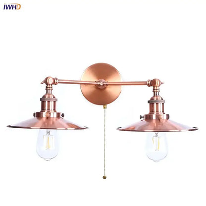 Industrial copper dual head led wall light with copper-toned finish and pull-chain switch for bedroom wall light decorbites dual head
