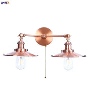 Industrial copper dual head pink led wall light with exposed filament bulbs and pull-chain switch for bedroom decorbites wall light