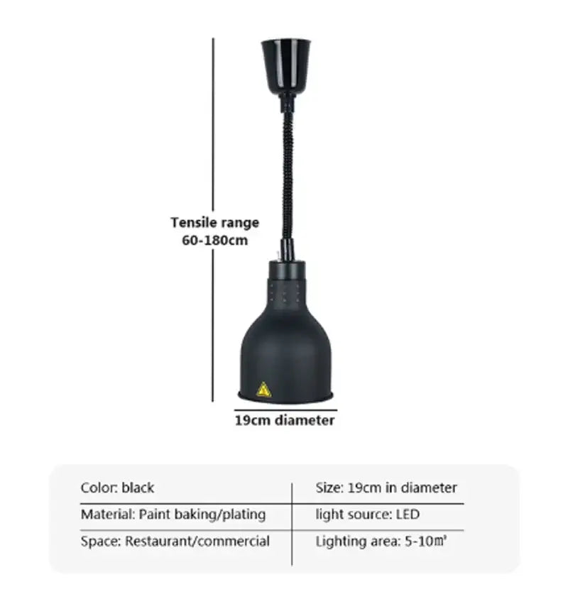 Industrial copper electric food heat lamp with black 19cm diameter led heat lamp and flexible gooseneck for commercial use
