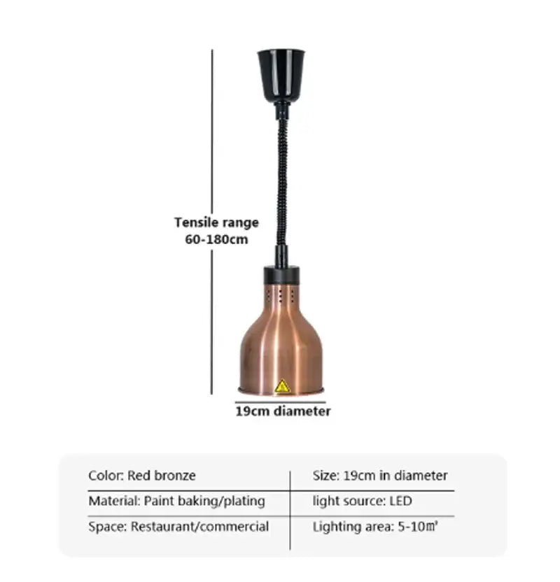 Red bronze industrial copper electric food heat lamp pendant light with flexible gooseneck and led light source