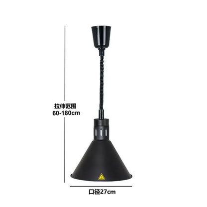 Black industrial-style electric heat lamp with flexible gooseneck and conical shade for kitchen pendant heater use