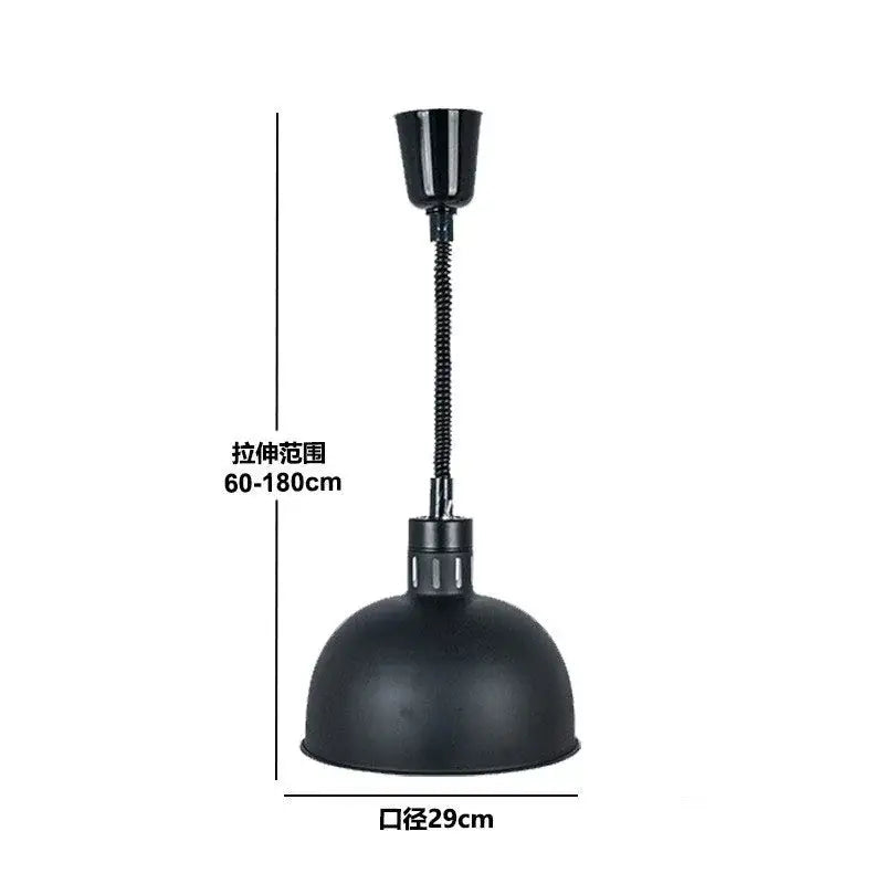 Black matte-finished industrial-style electric heat lamp pendant with flexible gooseneck arm for kitchen use