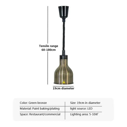 Green bronze industrial pendant light with flexible black gooseneck led electric heat lamp for dining room use