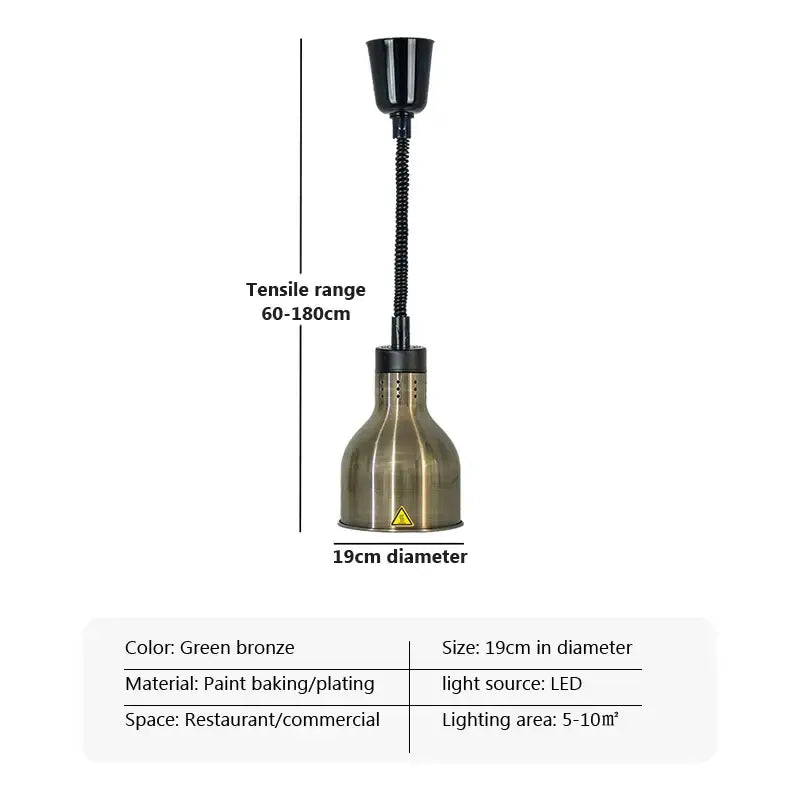 Green bronze industrial pendant light with flexible black gooseneck led electric heat lamp for dining room use