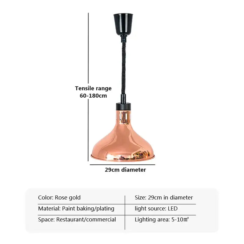 Rose gold copper industrial pendant light with flexible black gooseneck led bulb for electric heat lamp use