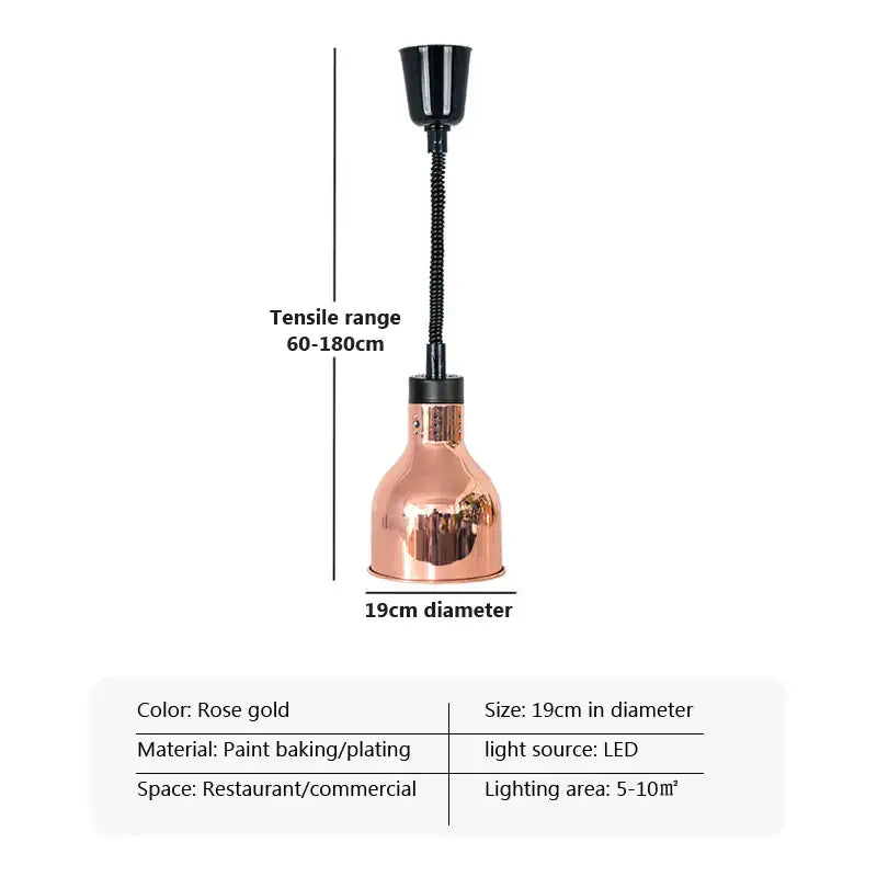 Rose gold painted baking plating pendant light with flexible black gooseneck led electric heat lamp for dining room