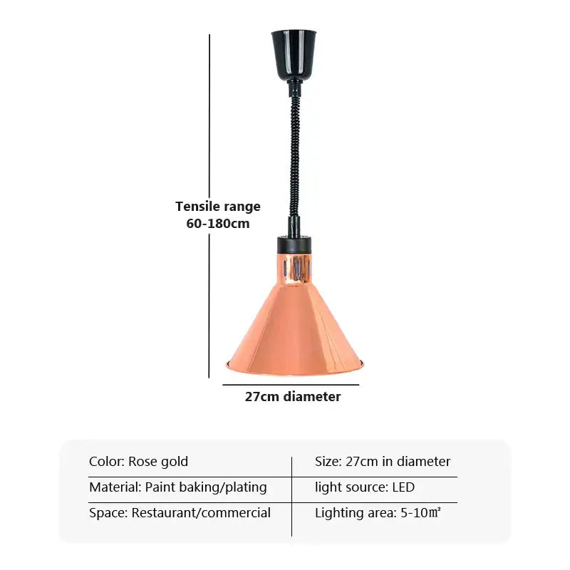 Rose gold copper electric heat lamp with black flexible gooseneck pendant light for commercial dining room use