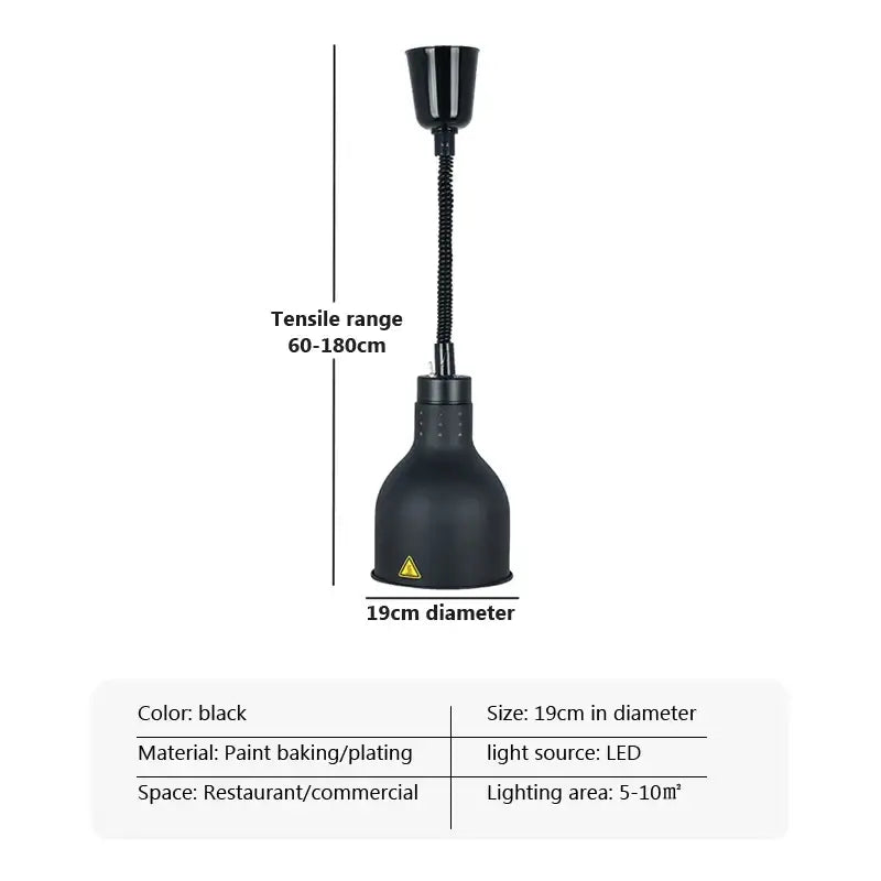 Black 19cm diameter electric heat lamp with flexible gooseneck, industrial copper pendant light for commercial use