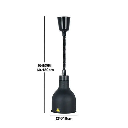 Black industrial-style electric telescopic heat lamp pendant light with adjustable flexible gooseneck and matte finish