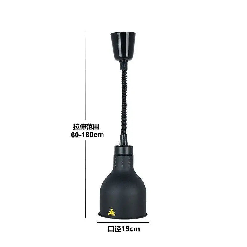 Black industrial-style electric telescopic heat lamp pendant light with adjustable flexible gooseneck and matte finish