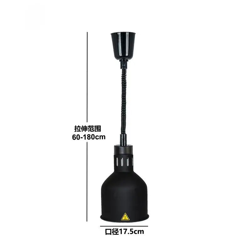 Black industrial-style copper electric telescopic heat lamp pendant light with flexible gooseneck and adjustable height