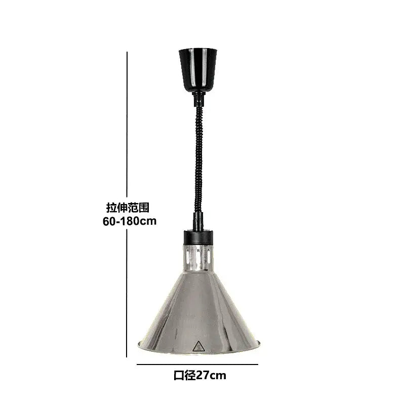 Stainless steel conical electric telescopic heat lamp pendant light with black flexible gooseneck and adjustable height